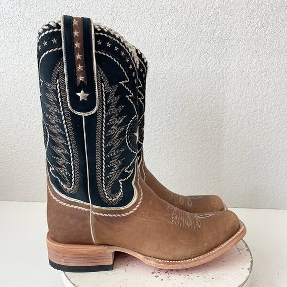 Lane RODEO HOUSTON Mens Cowboy Boots Size 11 Brown Leather Western Blunt Toe - Picture 2 of 13